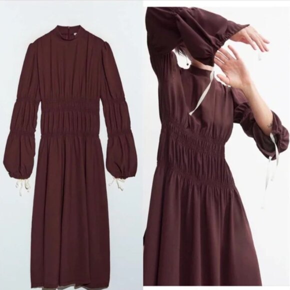 Zara Maxi Dress Long Sleeve Pottery Barn Collab Size Med / Large - Picture 1 of 12